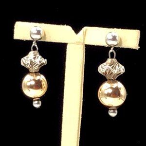 Sterling Silver and Gold over Sterling Beaded Earrings Vintage 6.7 grams 1.25”